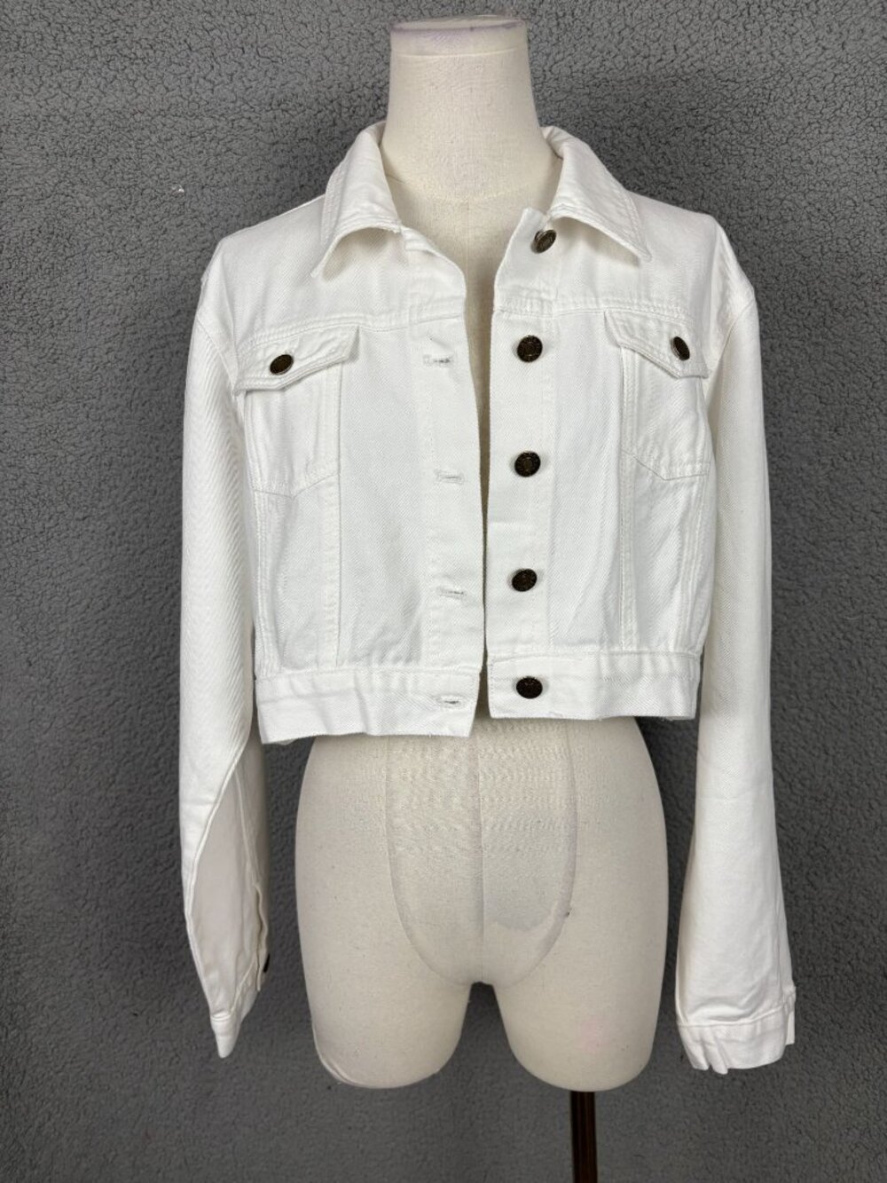 Zeagoo Women's White Cropped Denim Jacket Button-Up Size XL 100% Cotton NWT's.